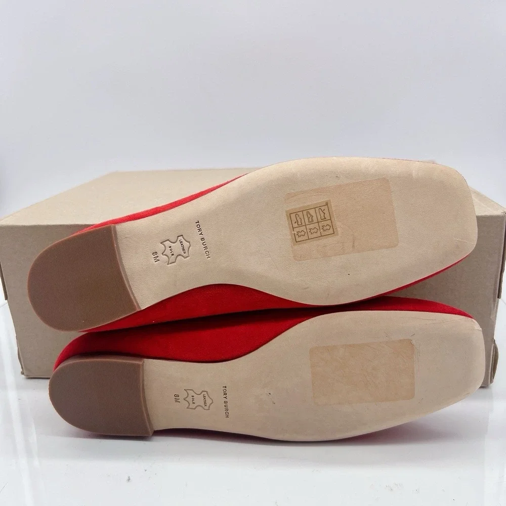 Tory Burch Georgia Women's Ballet Flats LOGO Slip On Red Suede Size US 8